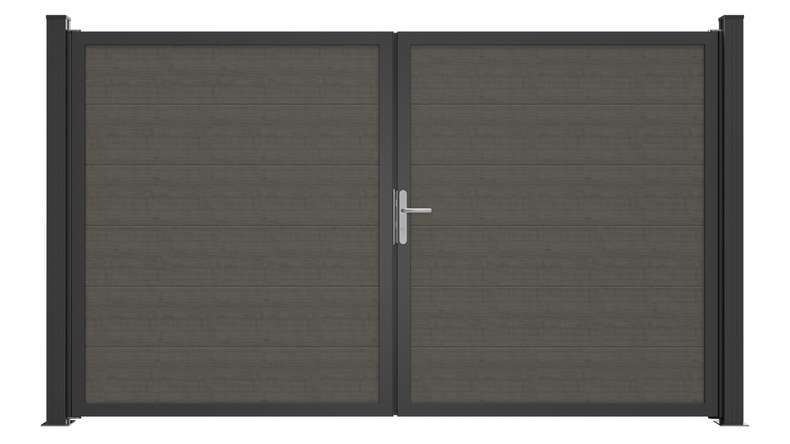 planeo Gardence Simply Guard - Porta in PVC - DIN destra a 2 ante Grigio Cenere con telaio in alluminio antracite | DB703 300 x 180 cm