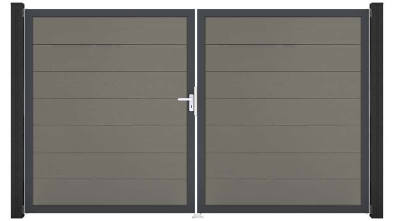 planeo Gardence Strong XL - Cancello BPC - A due ante, grigio con telaio in alluminio