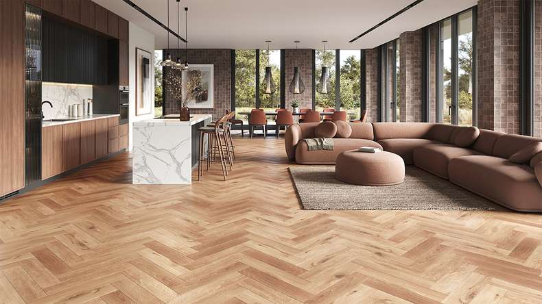 planeo Vinile rigido Klick - SolutionX 2in1 Rovere a spina di pesce Naturale Rustico | Isolamento acustico integrato (ECF-HB-0755)