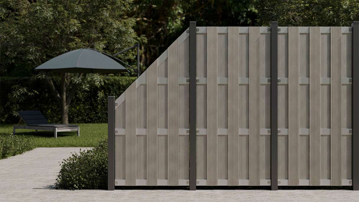 planeo Gardence Premade - Recinzione in BPC Verticale Bicolore Sabbia 84,3 x 180cm