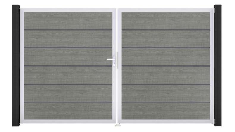 planeo Gardence Simply Premium - Porta in PVC - DIN sinistra a 2 ante Grigio Cenere con telaio in alluminio argento | EV1 300 x 180 cm