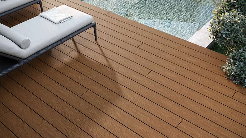 planeo CoEXWood WPC tavola con rivestimento solido - Sabbia/Caramello 4.8m strutturato