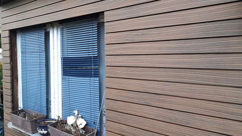 planeo Fassado - Modanatura a rombi in WPC Rivestimento di facciata marrone