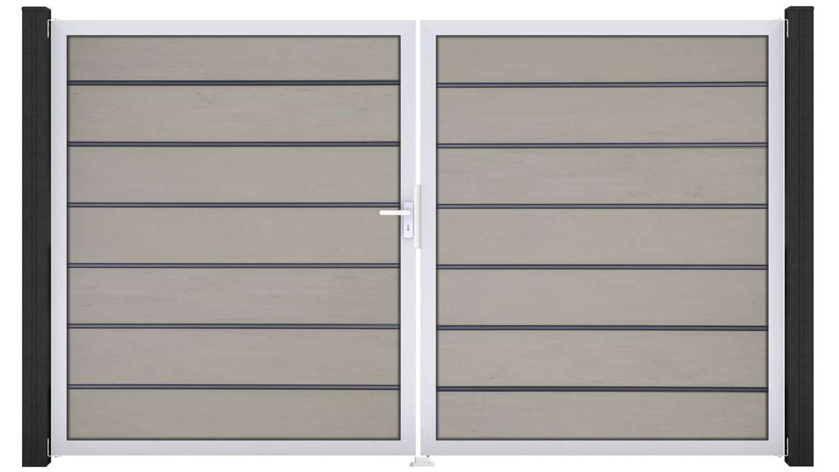 planeo Gardence Deluxe - Cancello BPC - a due ante, bicolore sabbia con telaio in alluminio 