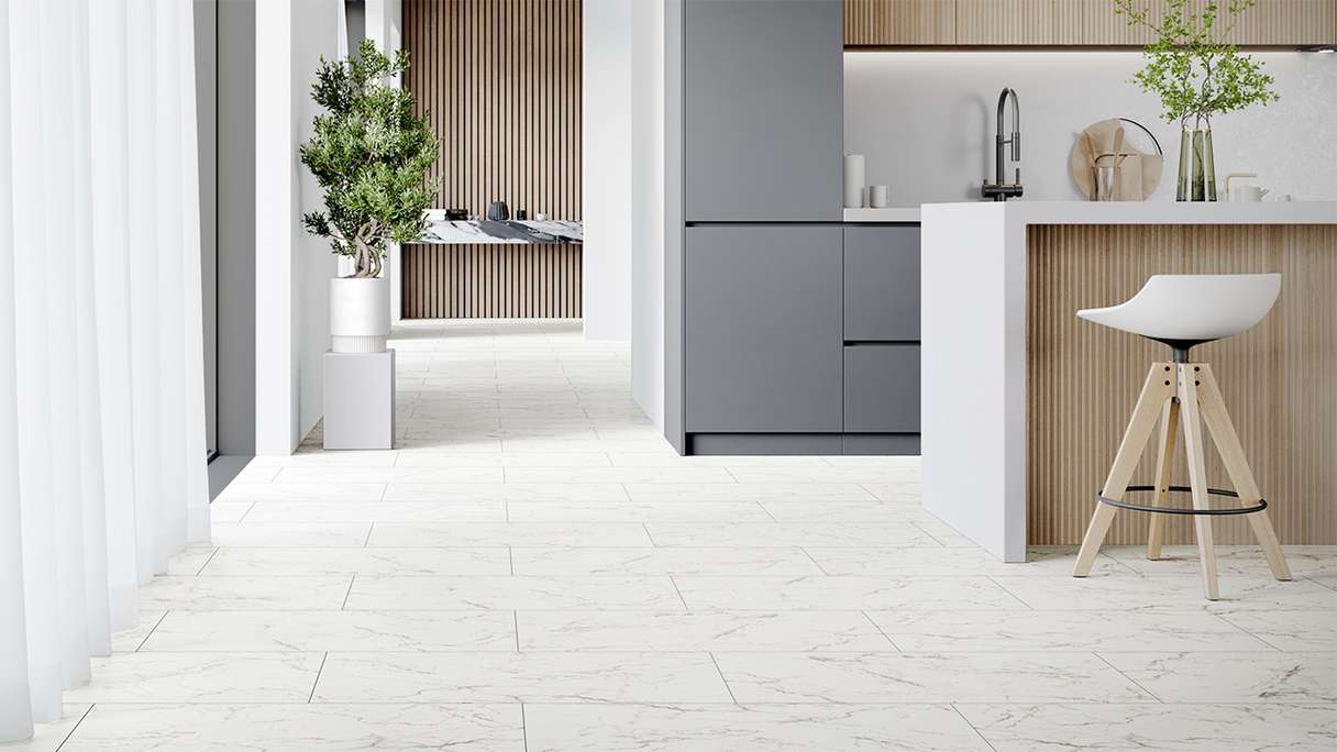 planeo Vinile rigido a incastro - Pietra Carrara Marmo Opaco | Isolamento acustico integrato (100P2921MT)