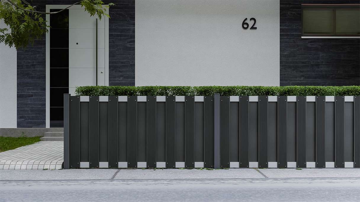 planeo Gardence Premade - BPC recinzione da giardino anteriore antracite con traversa EV1 argento 180 x 90 cm