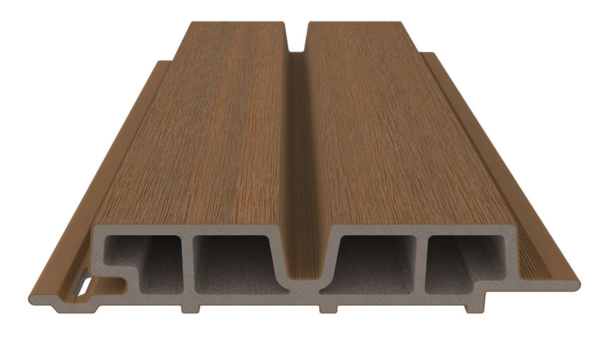 planeo LINEA Wide - Rivestimento per facciate in WPC CoEx, finitura Teak della Birmania, 2900 x 181 mm