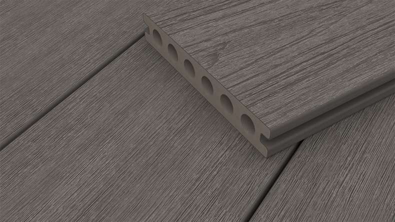 planeo WOODLine Nature - Pannello per decking rivestito in WPC CoEx a camera cava - grigio scuro 3m strutturato/liscio spazzolato