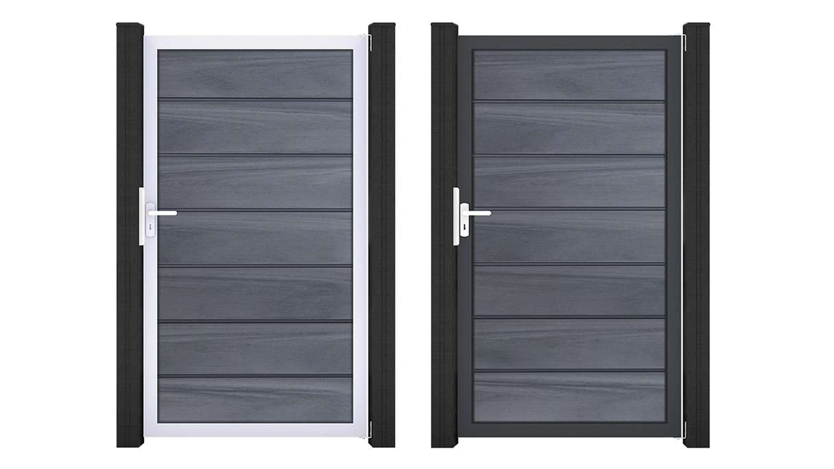 planeo Gardence Deluxe - Cancello universale BPC grigio pietra co-ex con telaio in alluminio 100 x 180 x 4 cm