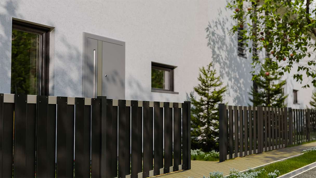 planeo Gardence Premade - BPC recinzione da giardino anteriore antracite con traversa EV1 argento 180 x 90 cm
