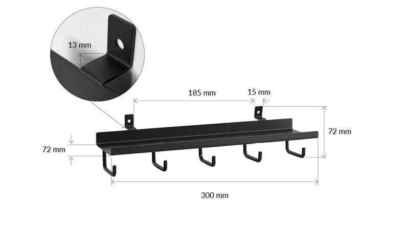 scaffale planeo - nero con 5 ganci