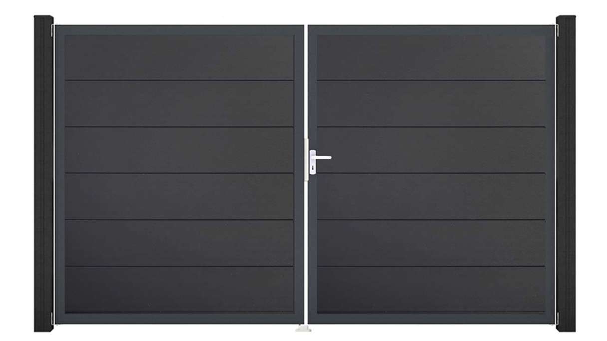 planeo Gardence Simply - Cancello in PVC a 2 ante, grigio antracite con telaio in alluminio 
