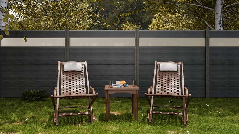 planeo Gardence Strong - recinzione a innesto BPC in vetro satinato grigio pietra co-ex 180 x 180 cm