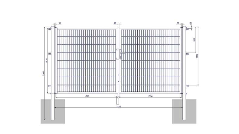 Porta universale media a 2 pannello antracite A 1600 x L 3158 mm inclusi i pali della porta