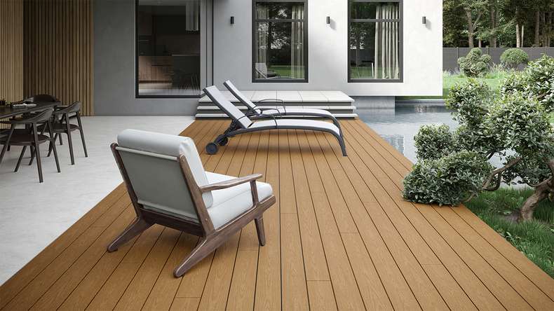 planeo CoEXWood WPC tavola con rivestimento solido - Sabbia/Caramello 4.8m strutturato