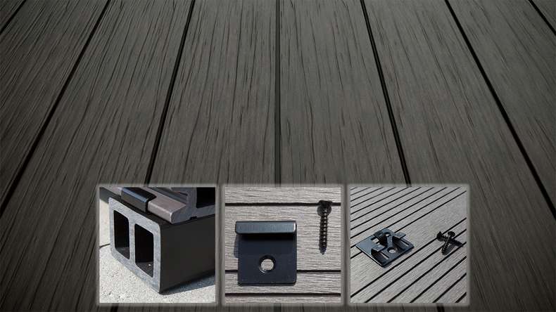 planeo AntikWood Set completo di listoni massicci per decking WPC - grigio antracite anticato