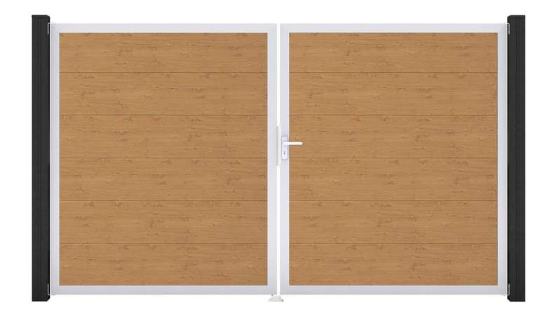 planeo Gardence Simply - Cancello in PVC a 2 ante, rovere naturale con telaio in alluminio