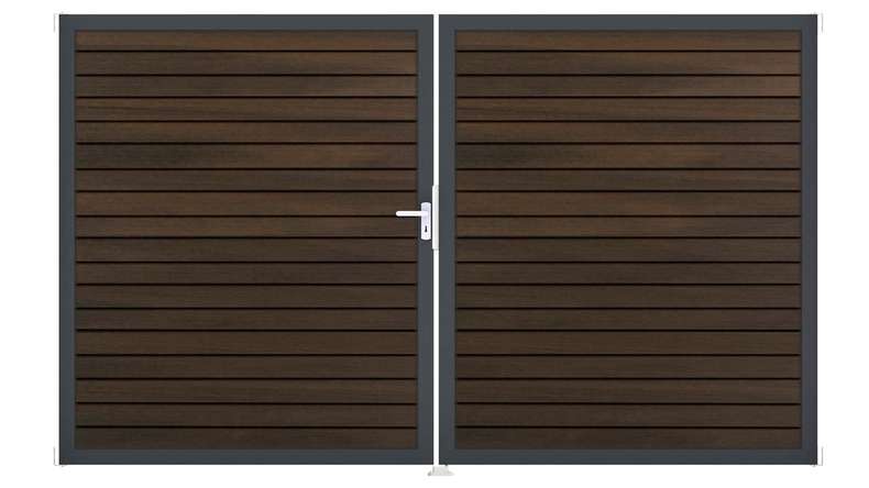 planeo Gardence Trendy - Cancello BPC a rombi - A due ante, in noce co-ex con telaio in alluminio