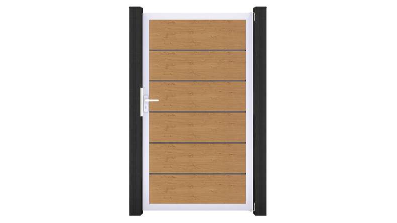 planeo Gardence Simply Premium - Cancello universale in PVC, finitura rovere naturale, con telaio in alluminio, 100 x 180 cm