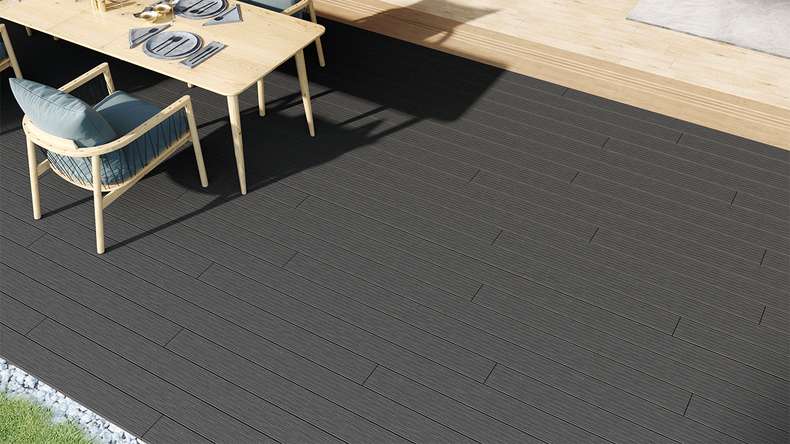 planeo LineWood WPC decking board solid - grigio scuro 3m scanalato/scanalato