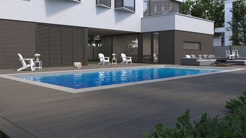 planeo MAXLine Nature - Pannello per decking XL rivestito in WPC CoEx a camera cava - grigio scuro 3m strutturato/liscio spazzolato