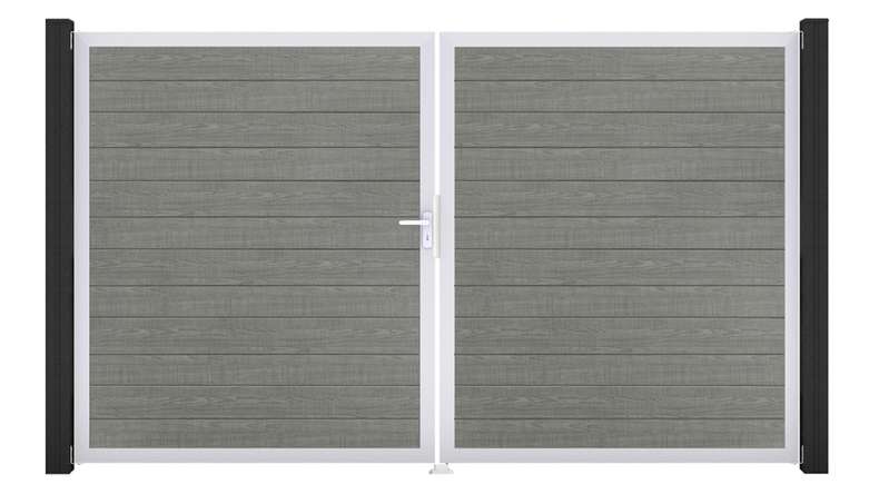 planeo Gardence Simply Small - Porta in PVC - DIN sinistra a 2 ante Grigio Cenere Tagliato con telaio in alluminio argento | EV1 300 x 180 cm