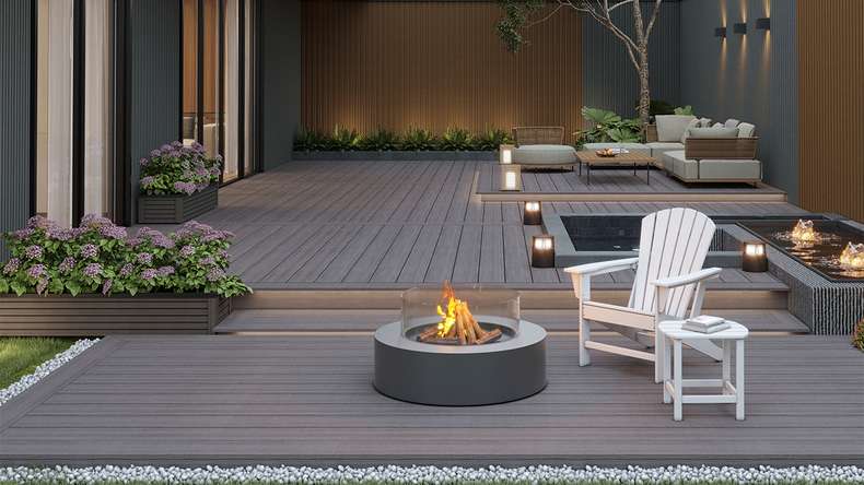 planeo MAXLine Antique - Decking XL rivestito in WPC CoEx massiccio - grigio 3m rustico strutturato/liscio spazzolato
