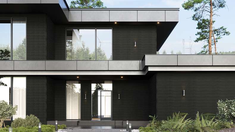 planeo LINEA Wide - Rivestimento per facciate in WPC CoEx, nero, 2900 x 181 mm