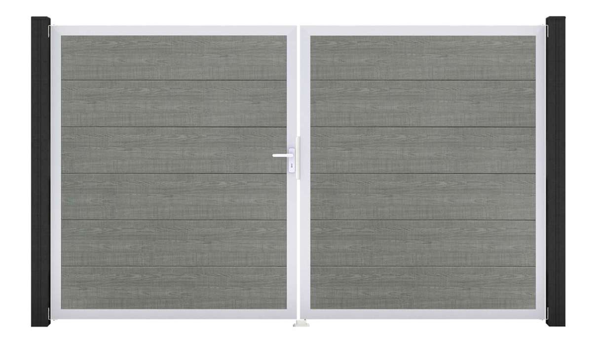 planeo Gardence Simply - Cancello in PVC a 2 ante Grey Ash Cut con telaio in alluminio