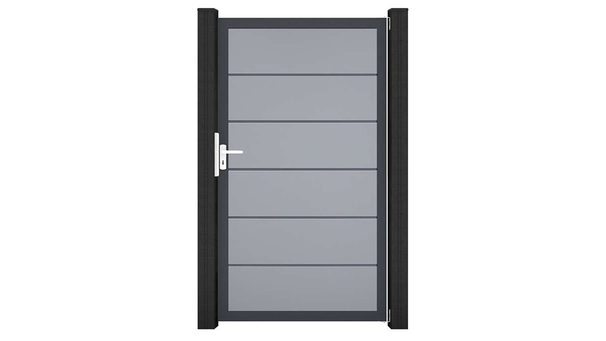 planeo Gardence Simply Premium - Cancello universale in PVC grigio argento con telaio in alluminio 100 x 180 cm