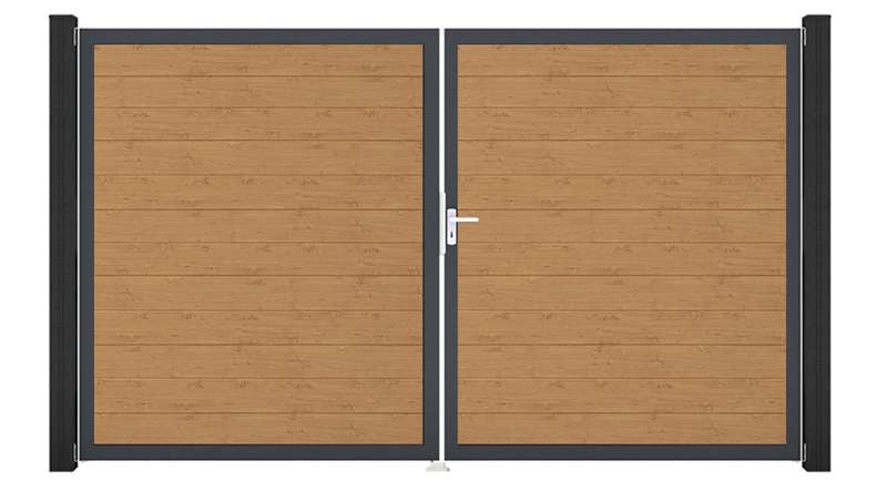 planeo Gardence Simply Small - Porta in PVC - DIN destra a 2 ante in rovere nodoso naturale con telaio in alluminio antracite | DB703 300 x 180 cm