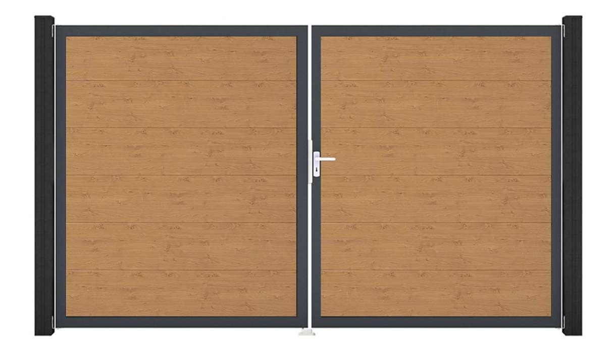 planeo Gardence Simply - Cancello in PVC a 2 ante, rovere naturale con telaio in alluminio