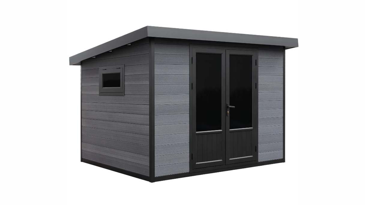 Casetta da giardino planeo WPC con tetto a una falda, modello M - antracite, 280 x 280 cm