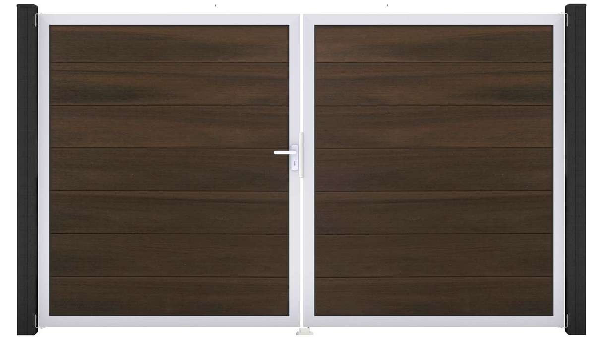 planeo Gardence Strong XL - Cancello BPC - a 2 ante, in noce co-ex con telaio in alluminio