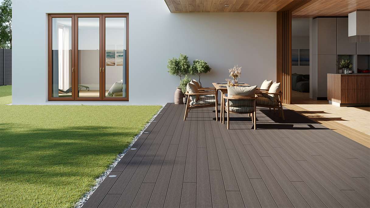 planeo LineWood WPC Pannello per decking solido - Grigio chiaro 3m scanalato/scanalato