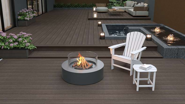 planeo MAXLine Antique - Decking XL rivestito in WPC CoEx massiccio - marrone scuro 3m rustico testurizzato/liscio spazzolato