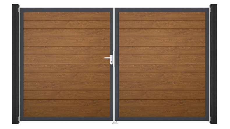 planeo Gardence Simply Small - Porta in PVC - DIN sinistra a 2 ante Golden Oak con telaio in alluminio antracite | DB703 300 x 180 cm