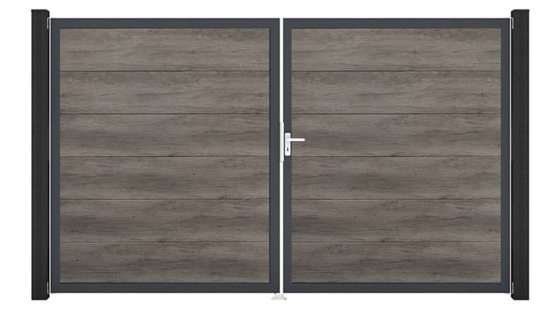 planeo Gardence Simply Guard - Porta in PVC - DIN destra 2 ante Monument Oak con telaio in alluminio antracite | DB703 300 x 180 cm