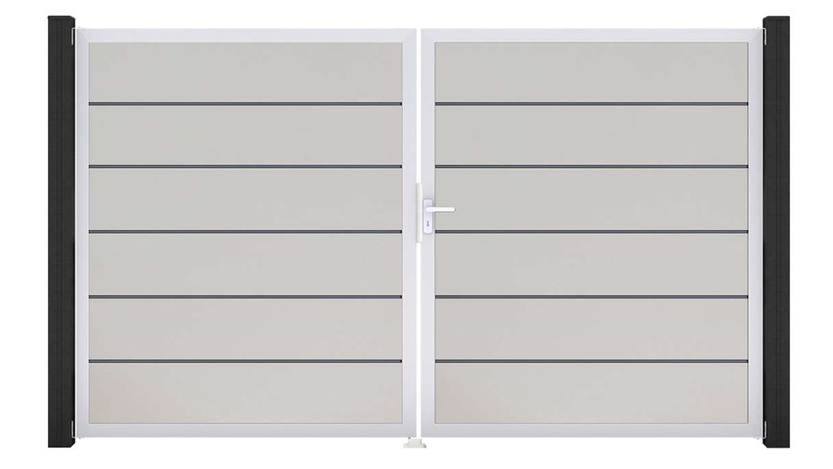 planeo Gardence Simply Premium - Cancello in PVC a 2 ante, bianco con telaio in alluminio, 300 x 180 cm