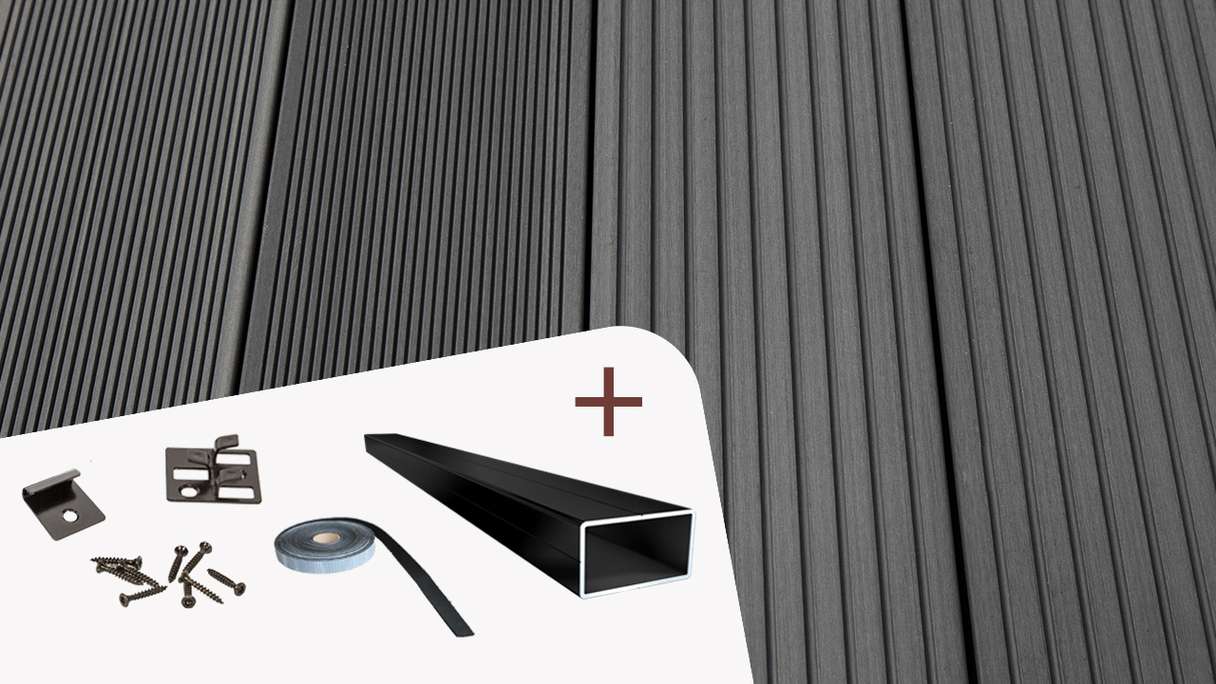 Set completo TitanWood 4m struttura massiccia a listoni scanalati grigio scuro 8,2m² incl. alluminio-UK