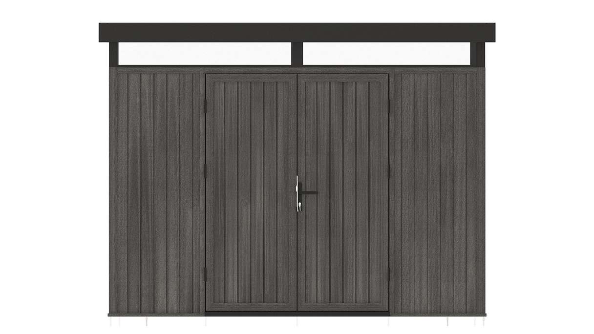 planeo WPC CoEx Casetta da giardino con tetto piano L - Grigio scuro 300 x 292 x 226,5 cm