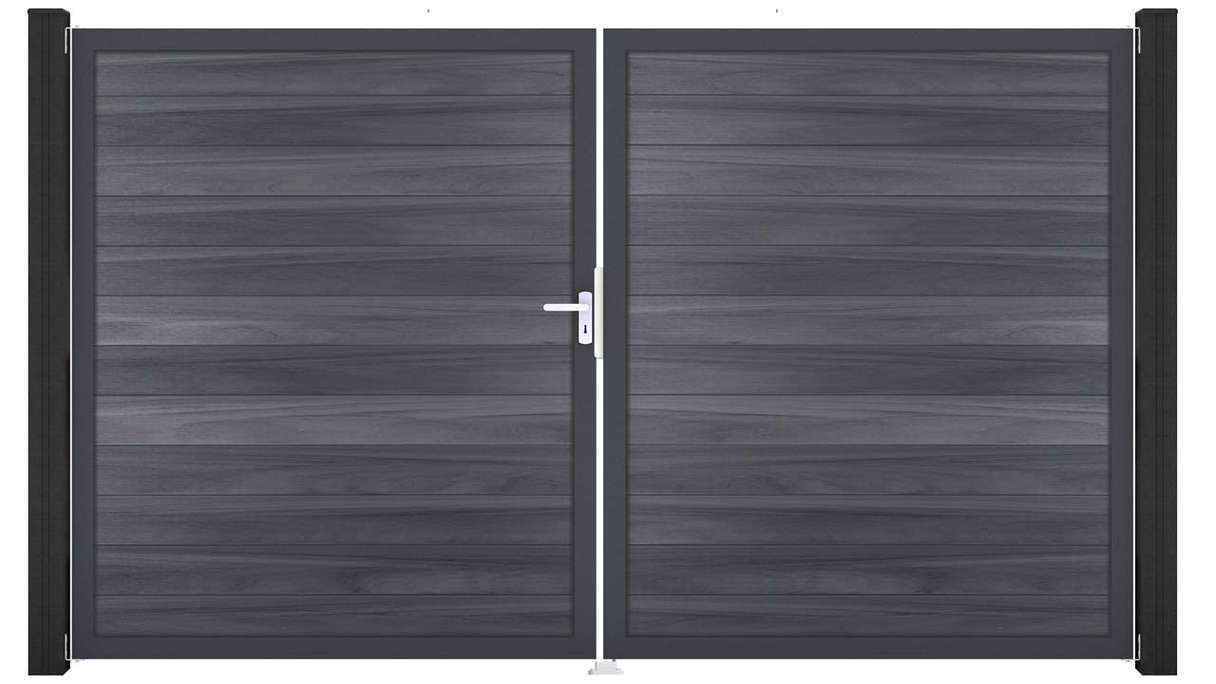 planeo Gardence Strong - Cancello BPC - a 2 ante, grigio pietra, co-ex con telaio in alluminio