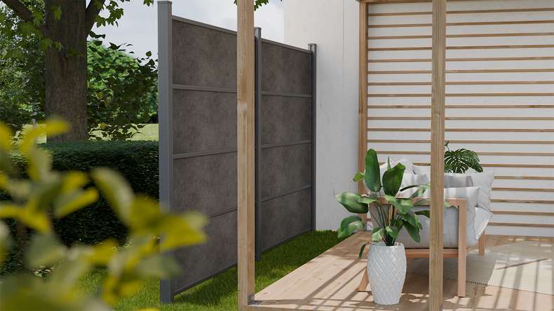 planeo Gardence Resistant - recinzione a innesto in HPL grigio antracite 180 x 183 cm