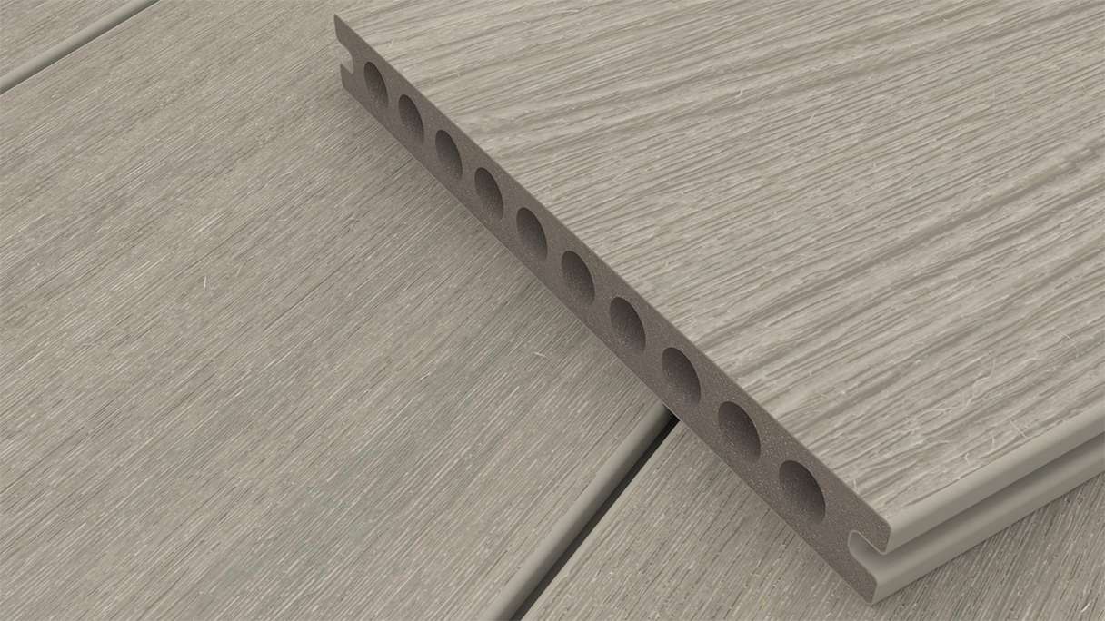 planeo MAXLine Nature - Pannello per decking XL rivestito in WPC CoEx a camera cava - grigio chiaro 3m strutturato/liscio spazzolato