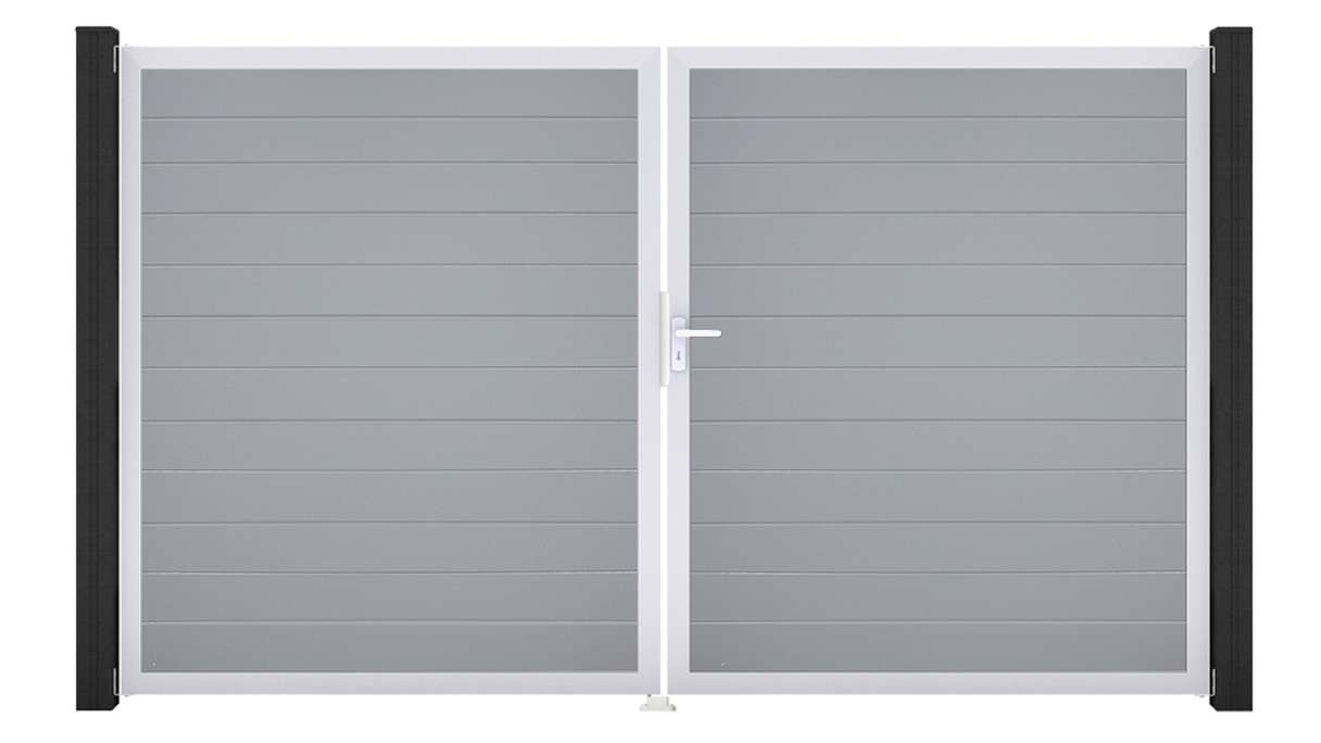 planeo Gardence Simply Small - Cancello in PVC a 2 ante, grigio argento con telaio in alluminio, 300 x 180 cm