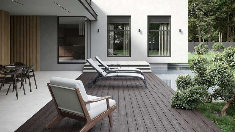 planeo CoEXWood WPC decking set completo tavola piena - marrone chiaro/marrone scuro strutturato