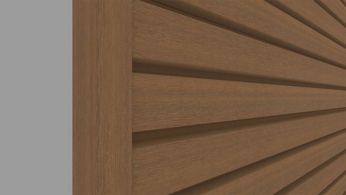 planeo LINEA Wide - Rivestimento per facciate in WPC CoEx, finitura Teak della Birmania, 2900 x 181 mm