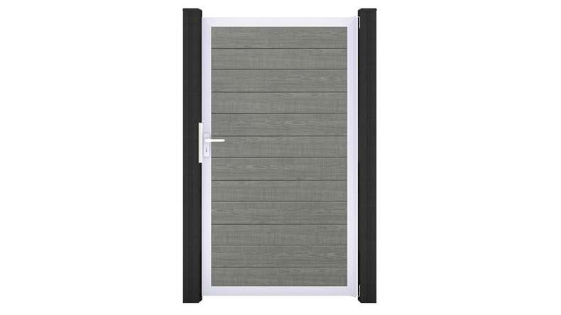 planeo Gardence Simply Small - Cancello universale in PVC Grey Ash Cut con telaio in alluminio 100 x 180 cm