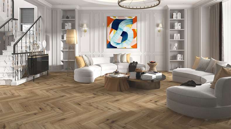 planeo Vinile rigido Klick - SolutionX 2in1 Rovere a spina di pesce Marrone naturale | Isolamento acustico integrato (ECF-HB-3955)