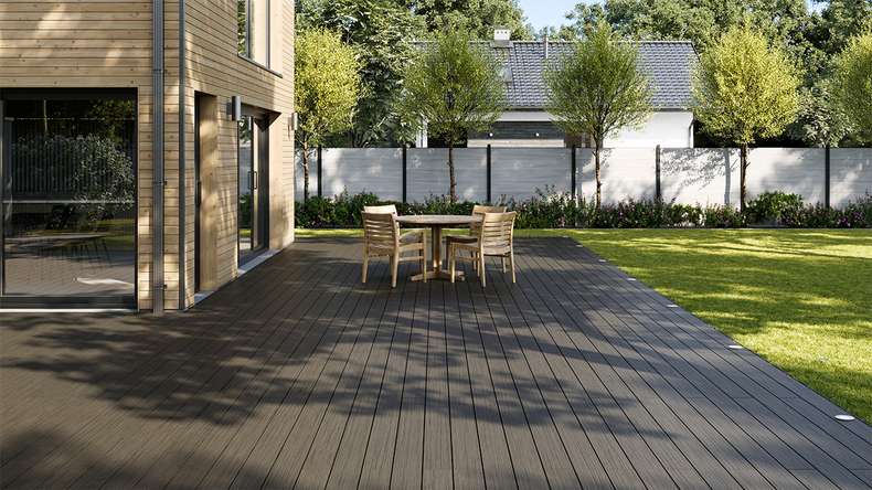 planeo AntikWood Set completo di listoni massicci per decking WPC - grigio antracite anticato